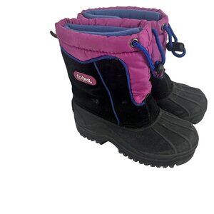 Totes Girls Waterproof Winter Boots Size 11 Black & Pink With Drawstring Closure